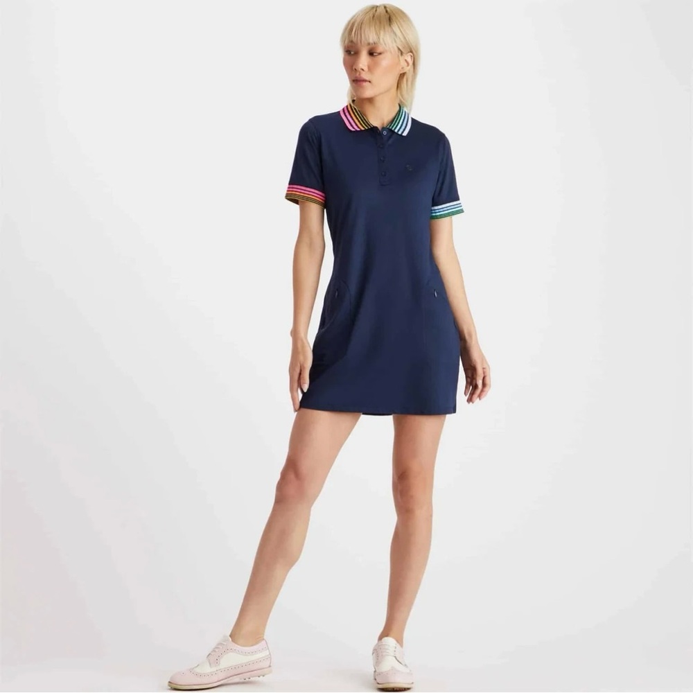 G/FORE Navy Mini Dress with Multicolor Stripes 423 - Picture 2 of 8